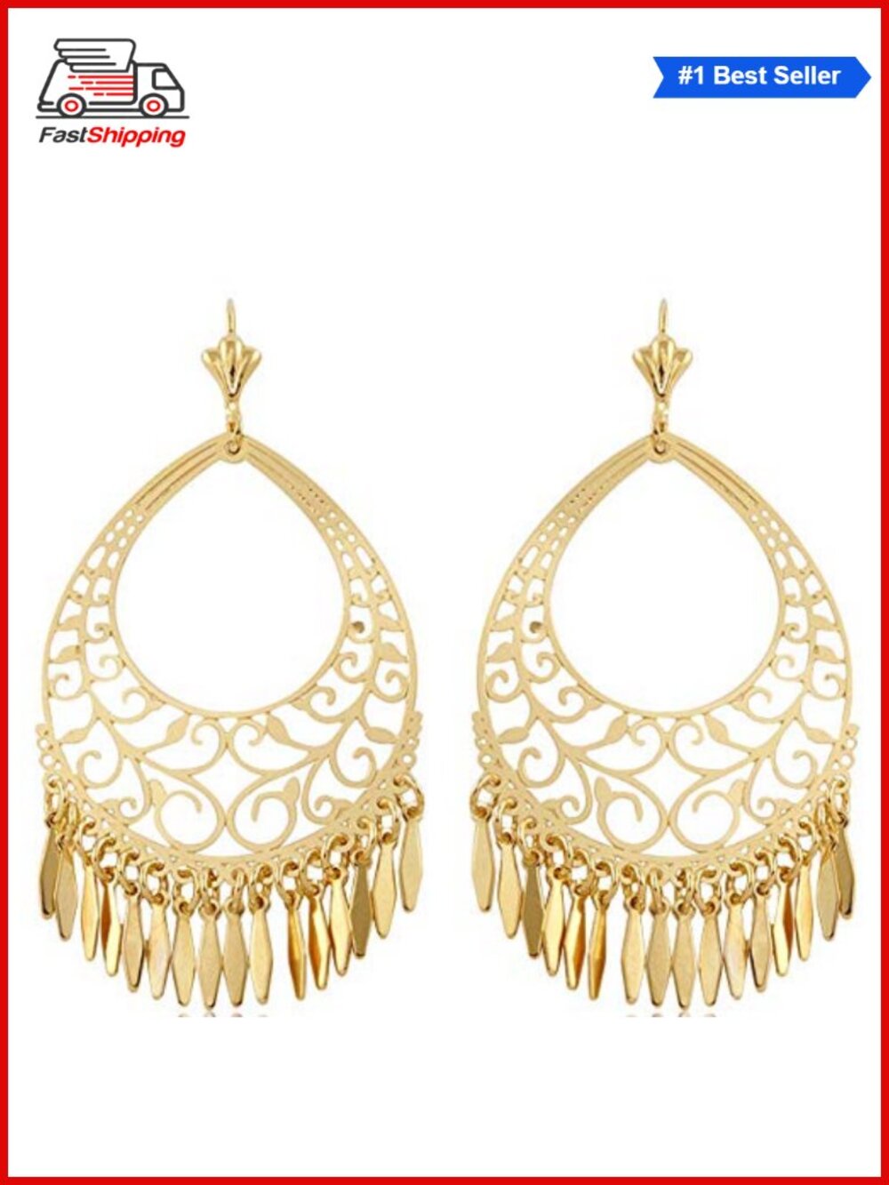 ✨ Barzel 18K Gold Plated Filigree Cut-out Dangling Chandelier Earrings